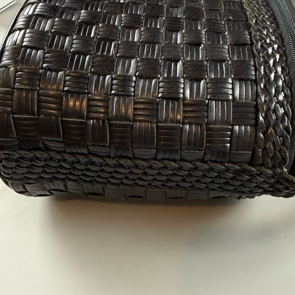 vtg 90s L.J.S Collection Woven Leather Small Crossbody Bag Black Basketweave - Picture 4 of 10